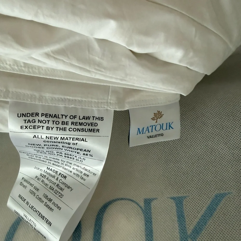Matouk NWT KING Size Valletto Down Comforter Summer Weight